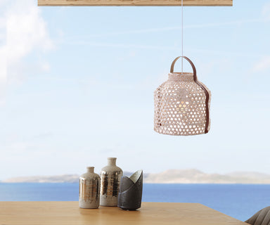Pendant Light White Wash, Bamboo, Leather, Ø29 cm – Luma