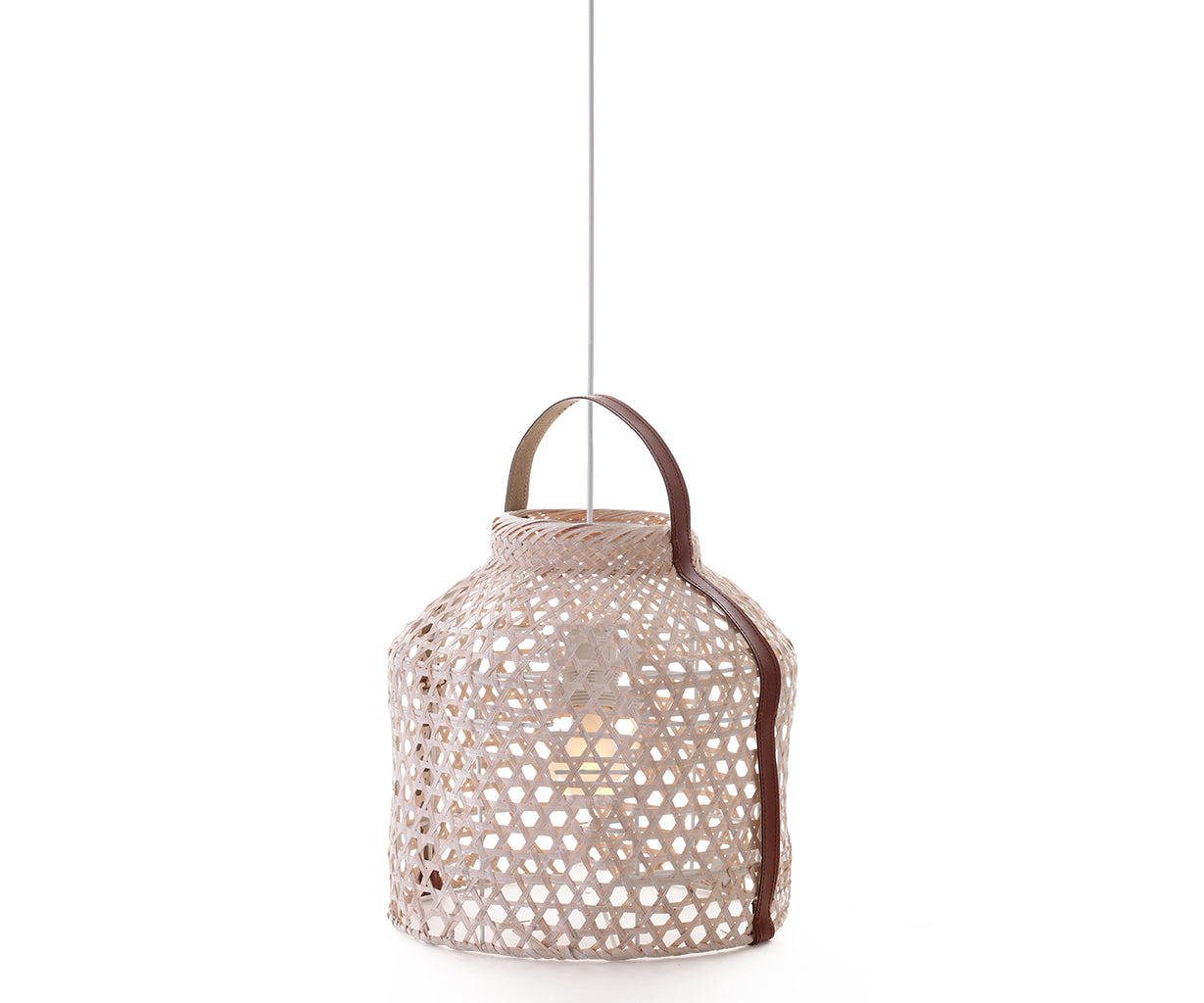 Pendant Light White Wash, Bamboo, Leather, Ø29 cm – Luma