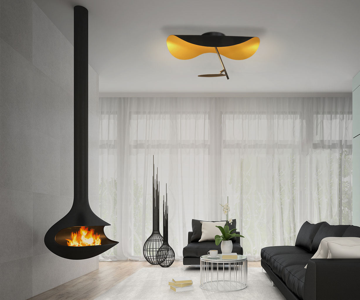 Ceiling Light Black/Gold, Aluminium and Acrylic, L:60 H 30 cm – Luma