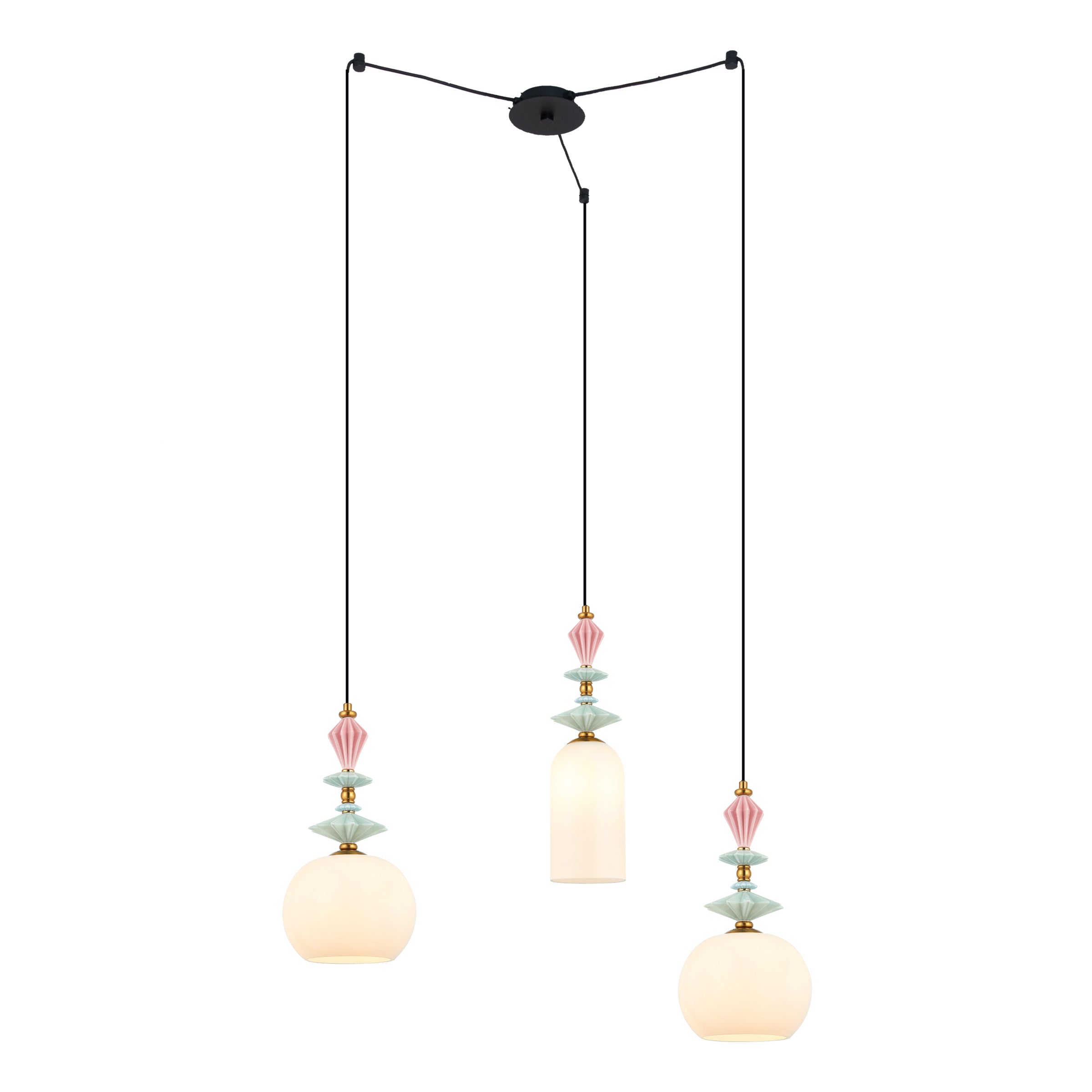 Pendant Light PENDANT LIGHT 3XE27 MAX 40W METAL GLASS ANTIQUE BRASS – Zambelis