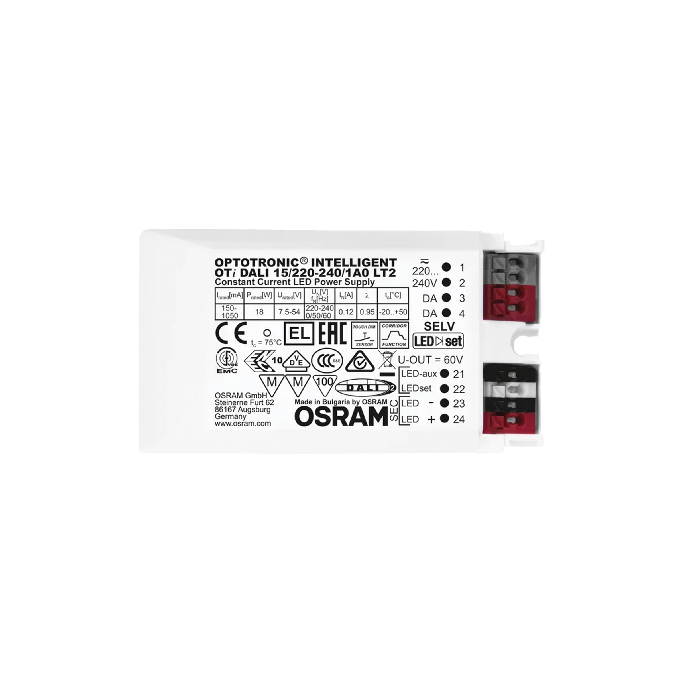 Light Fixture DRIVER DALI-PUSH BUTTON 18W 150-1050mA 7,5-54V OSRAM – Zambelis